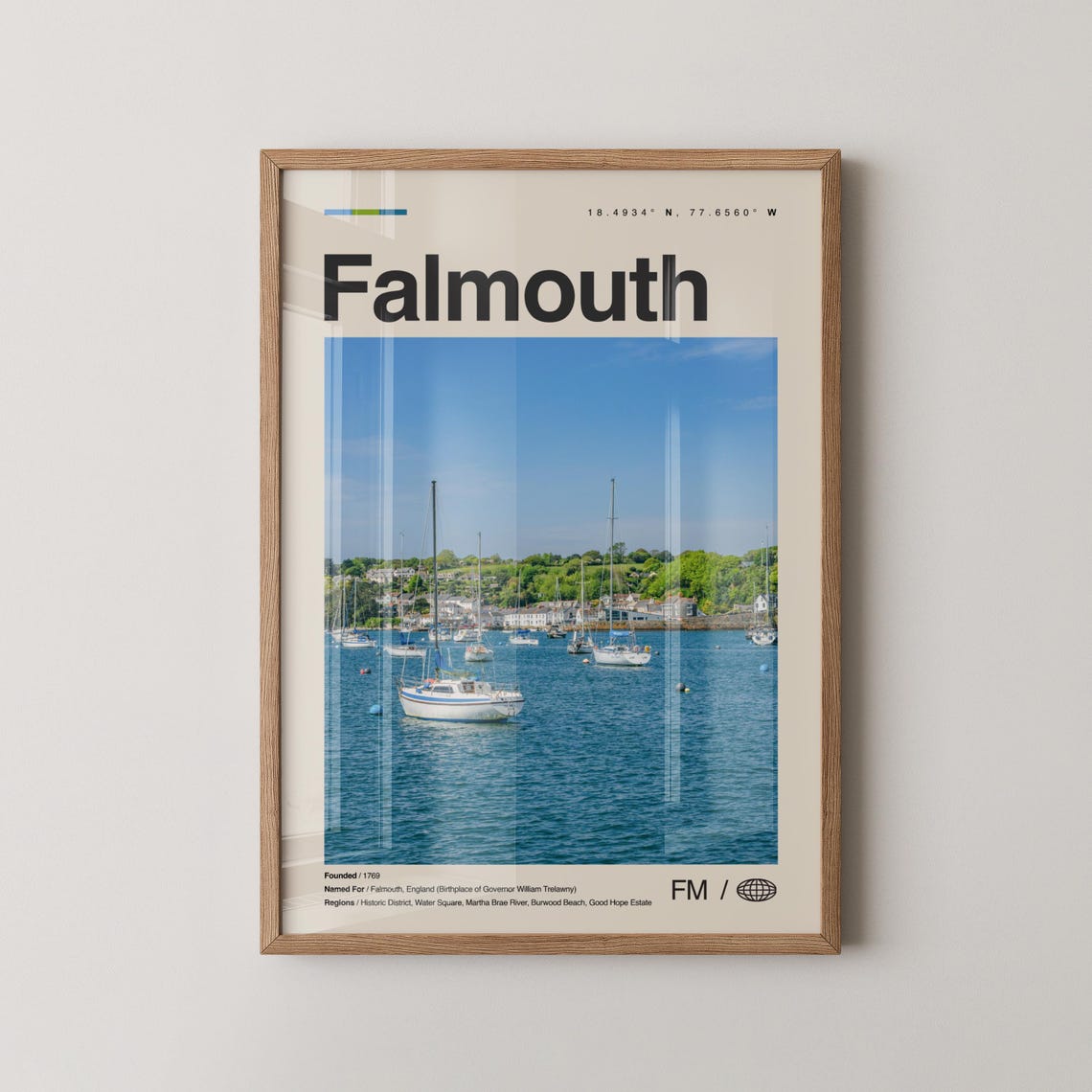 Falmouth Print Antigua And Barbuda Wall Art Poster Photo Map Decor