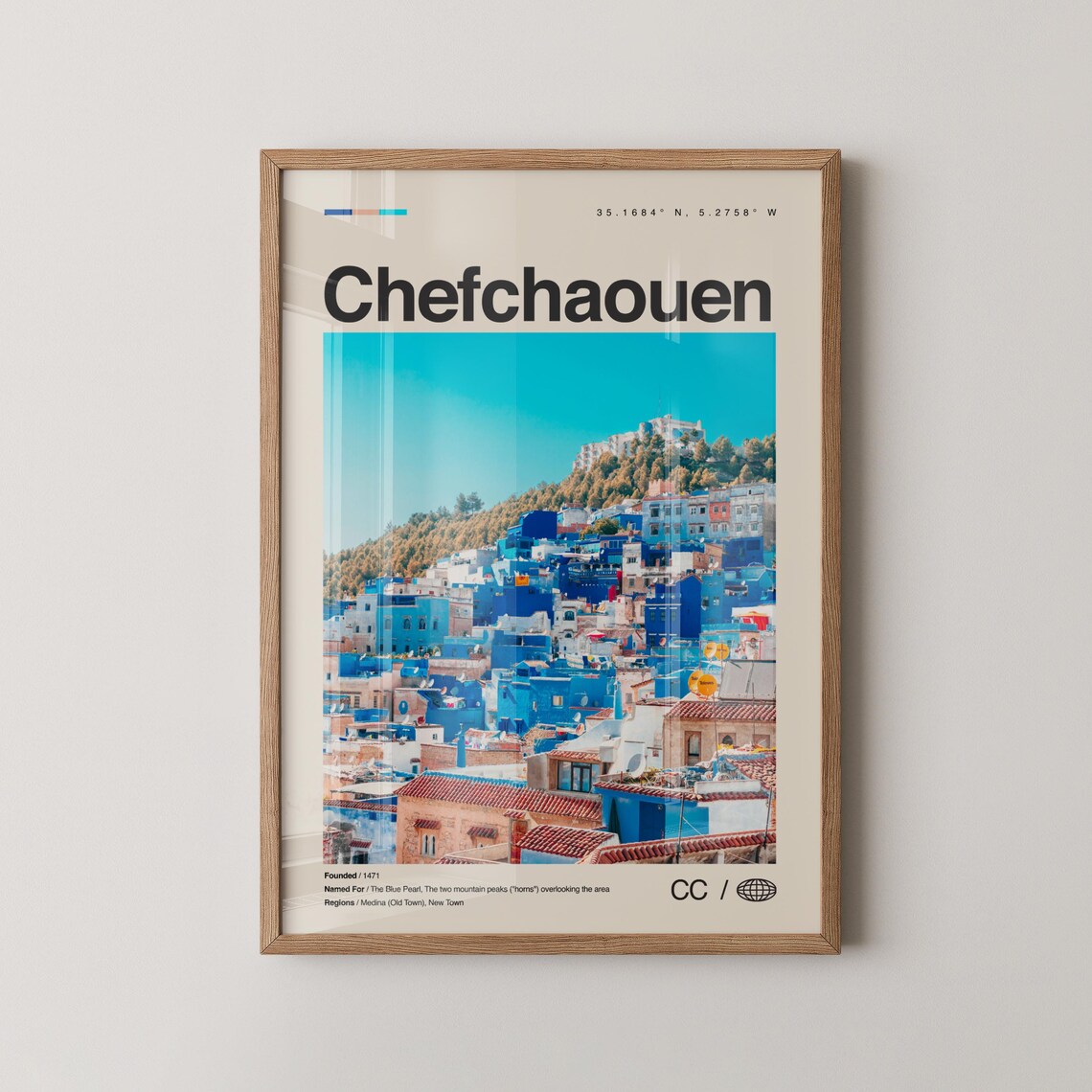 Chefchaouen Morocco Blue Pearl City Minimalist Photo Travel Poster