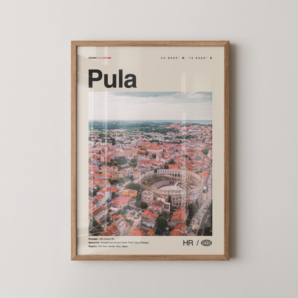 Pula Croatia Roman Amphitheatre Coastal City Map Travel Poster