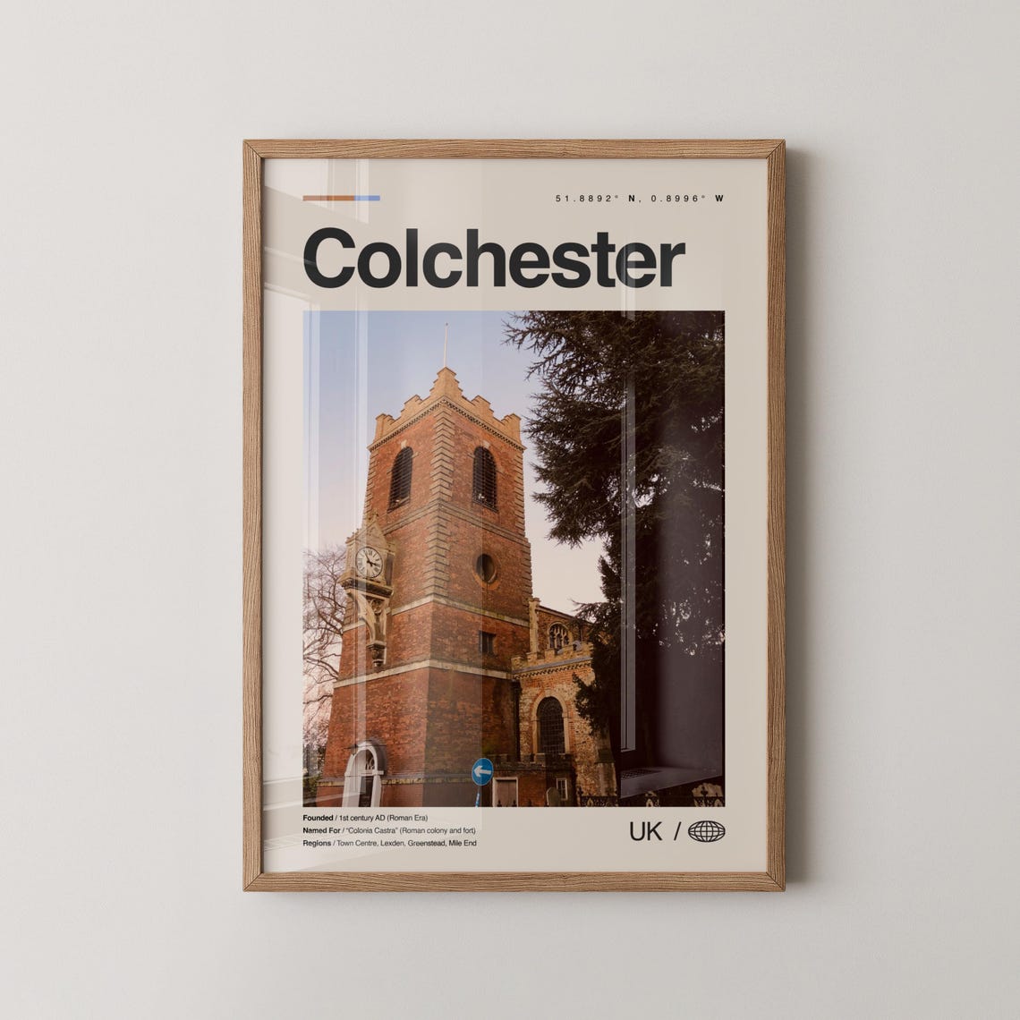 Colchester England Historic Brick Clock Tower Minimalist Travel Poster