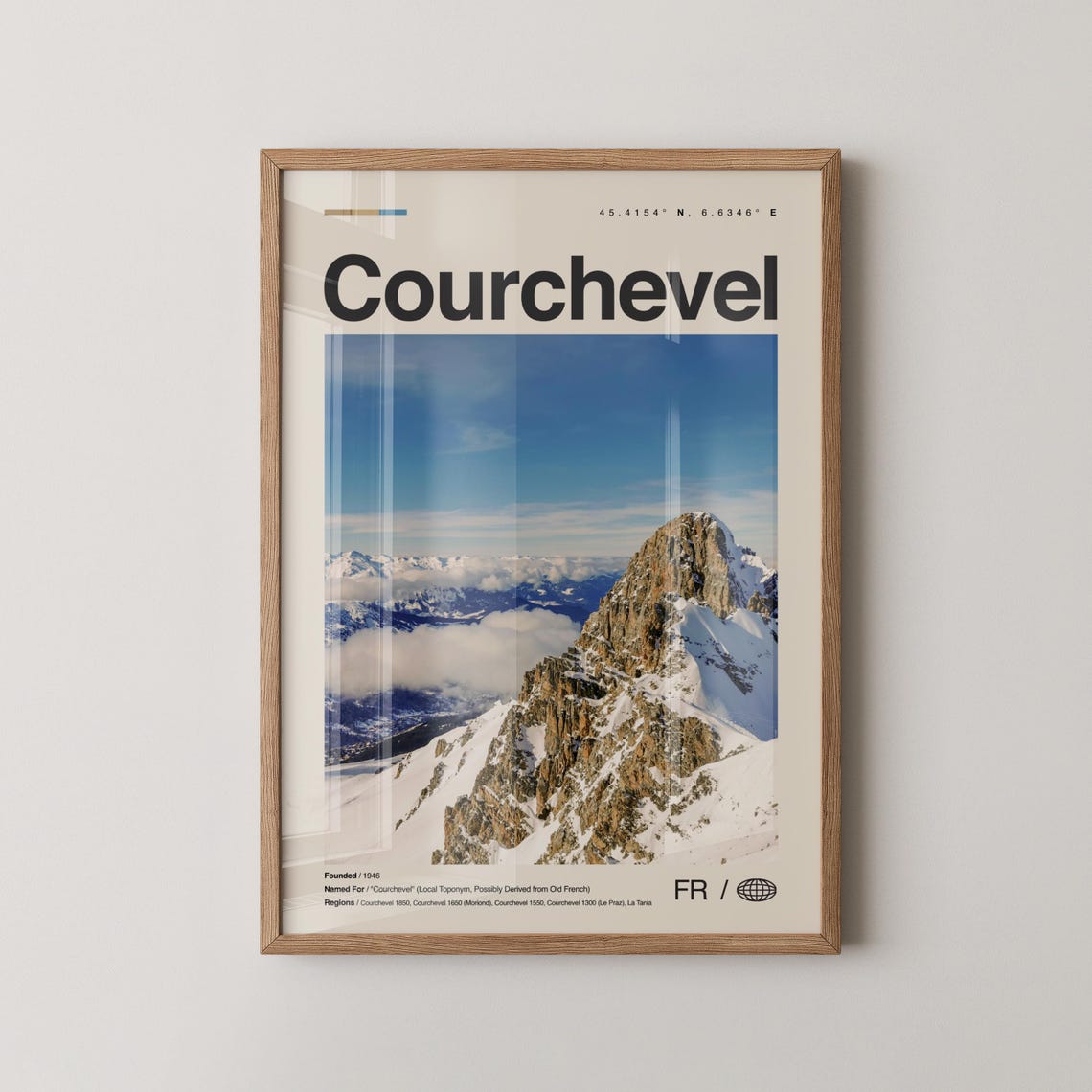 Courchevel France Alpine Ski Peak Snowy Mountain Travel Poster