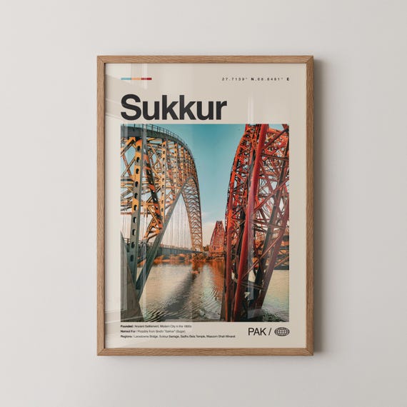 Sukkur Print Pakistan Wall Art Poster Photo Sindh Barrage Lansdowne Bridge Sadhu Belo Temple