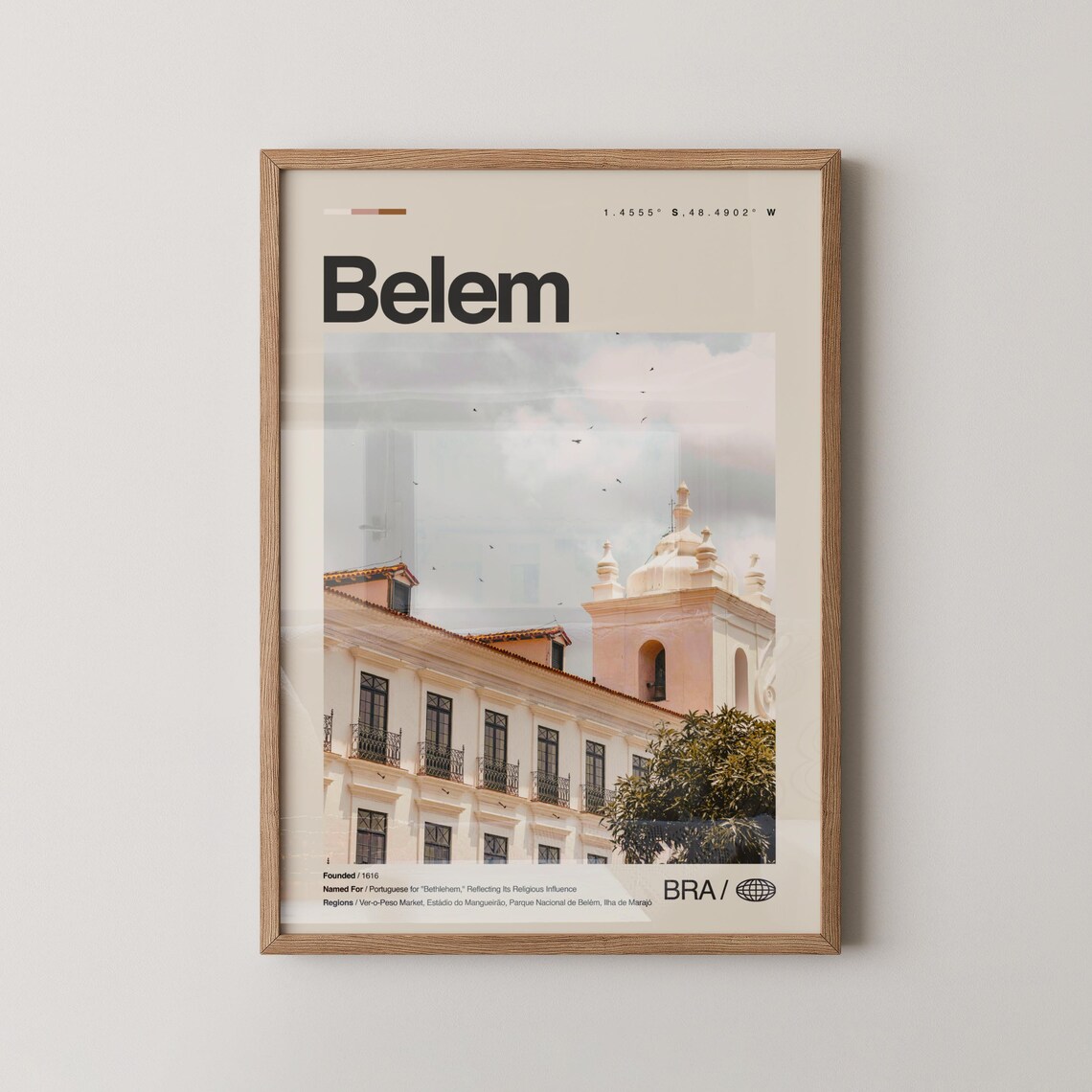 Belem Brazil Minimalist City Poster Colonial Church Tower Street Photo