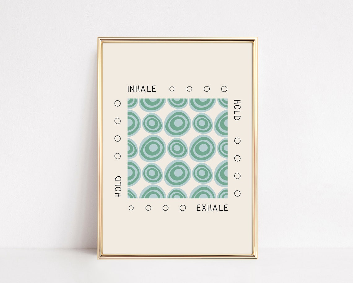 Box Breathing Exercise Inhale Exhale Teal Circles Therapy Poster - Image 3