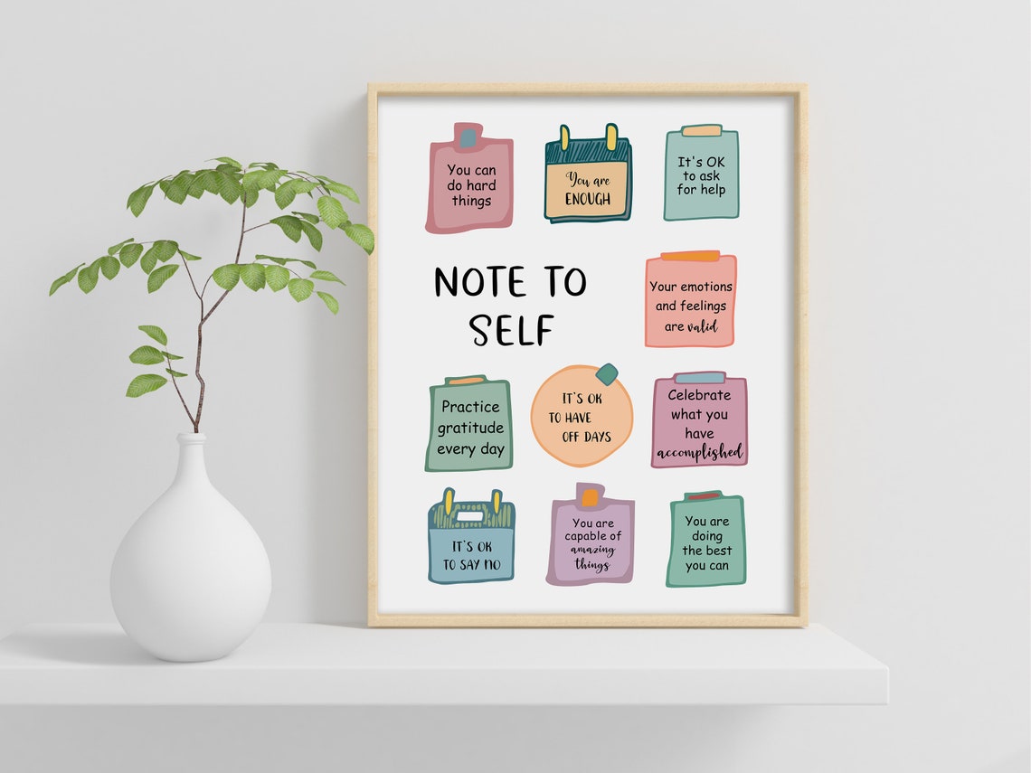 Note To Self Daily Affirmations Sticky Notes Therapy Office Poster - Image 2