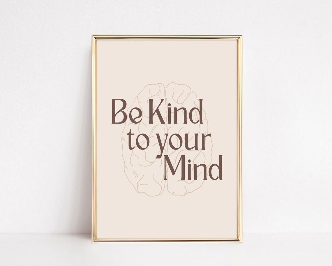 Be Kind to Your Mind Minimalist Beige Brain Mental Health Poster