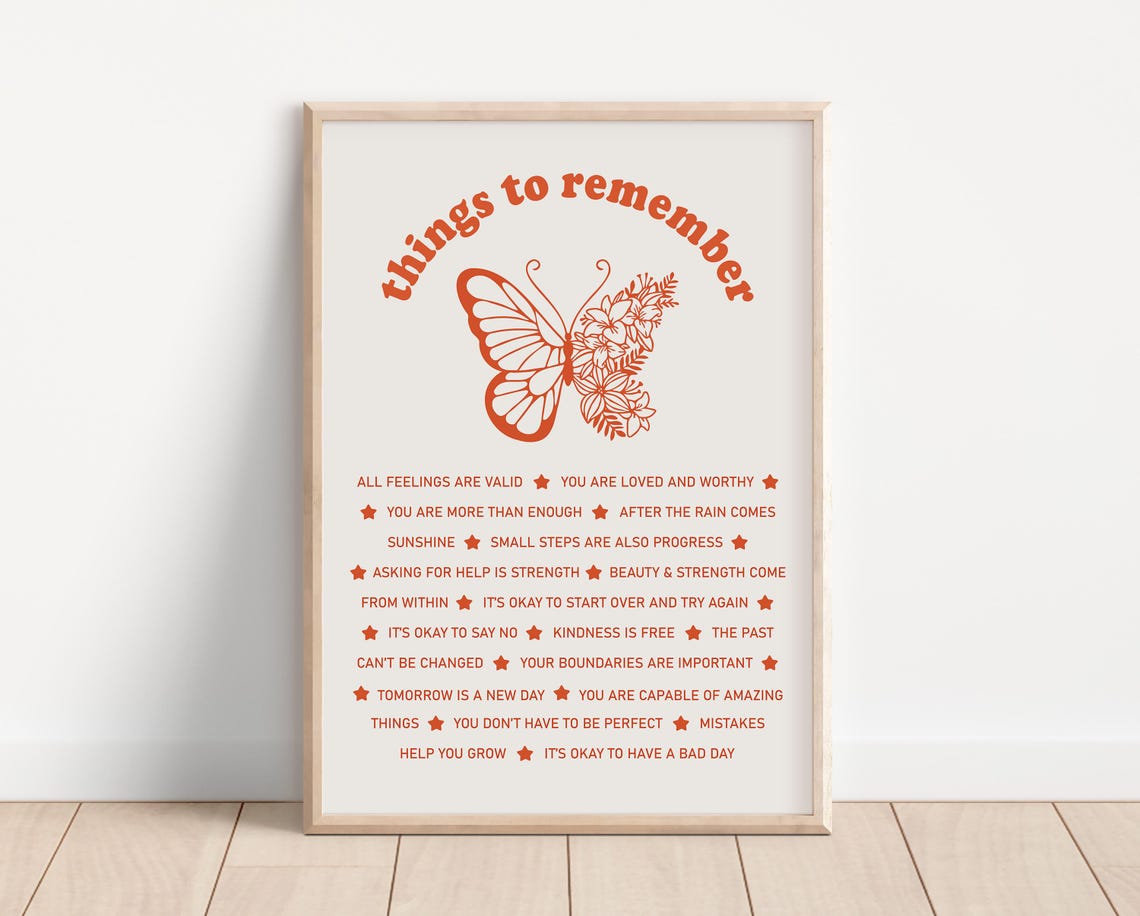 Things To Remember Retro Butterfly Mental Health Affirmations Poster - Image 3