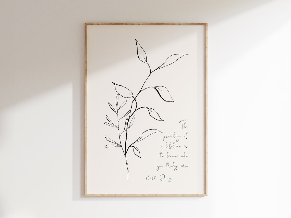 Carl Jung Become Who You Truly Are Botanical Line Art Therapy Poster