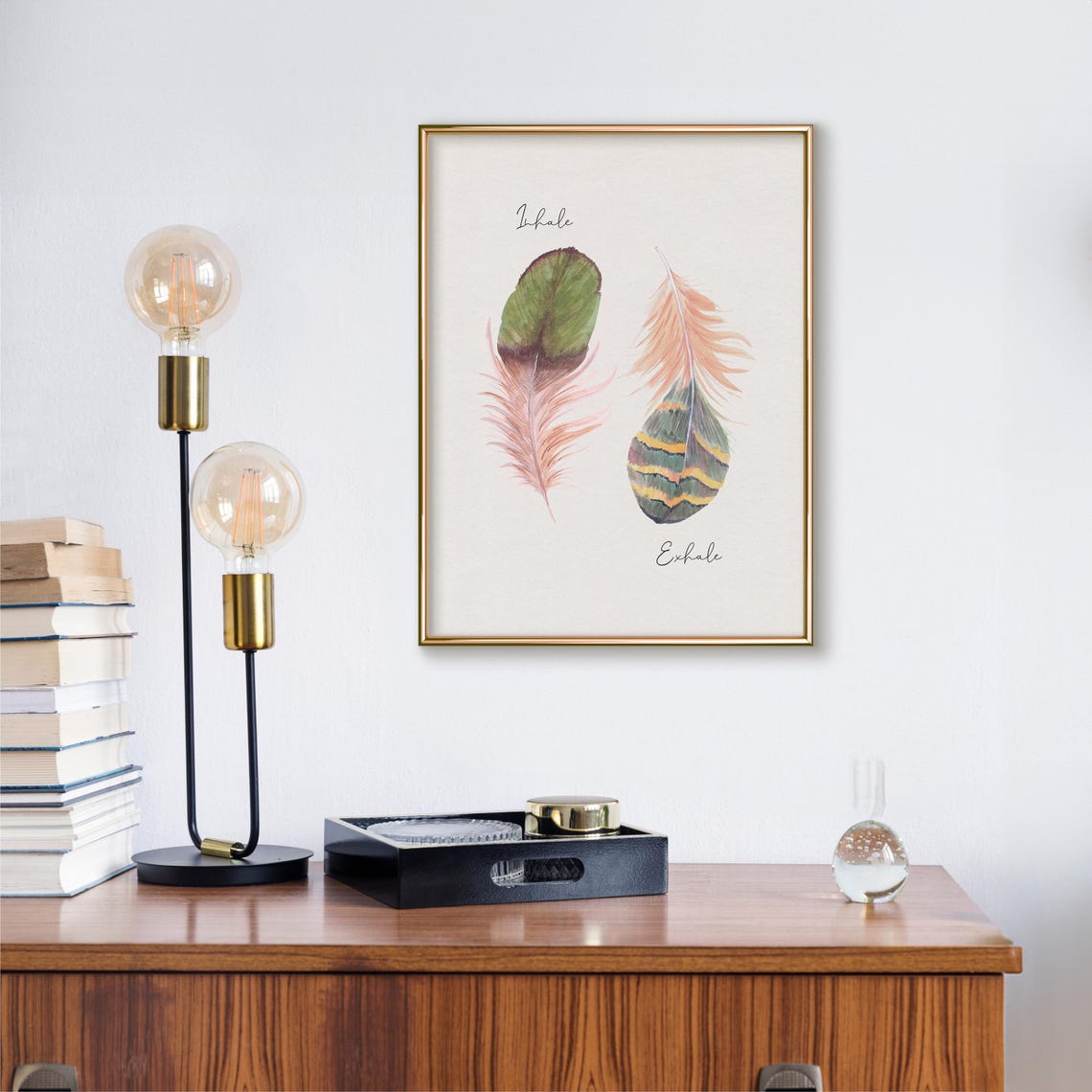 Inhale Exhale Watercolor Feather Pair Breathing Calm Wall Decor Poster - Image 2