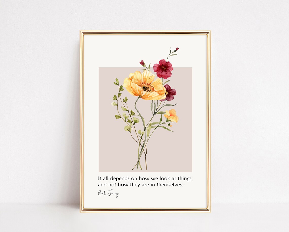 Carl Jung Perception Quote Watercolor Poppies Mental Health Poster
