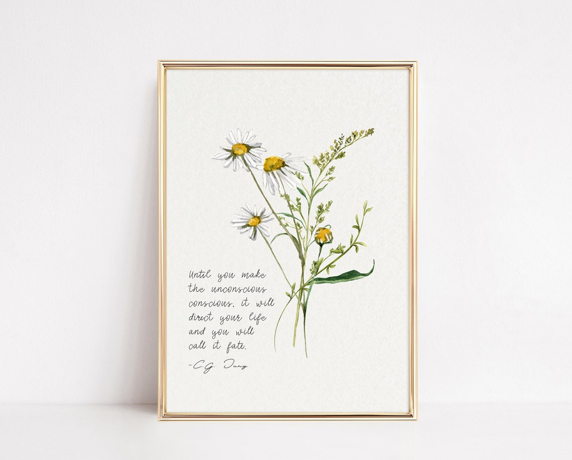 C G Jung Unconscious Conscious Quote Daisy Watercolor Poster - Image 4