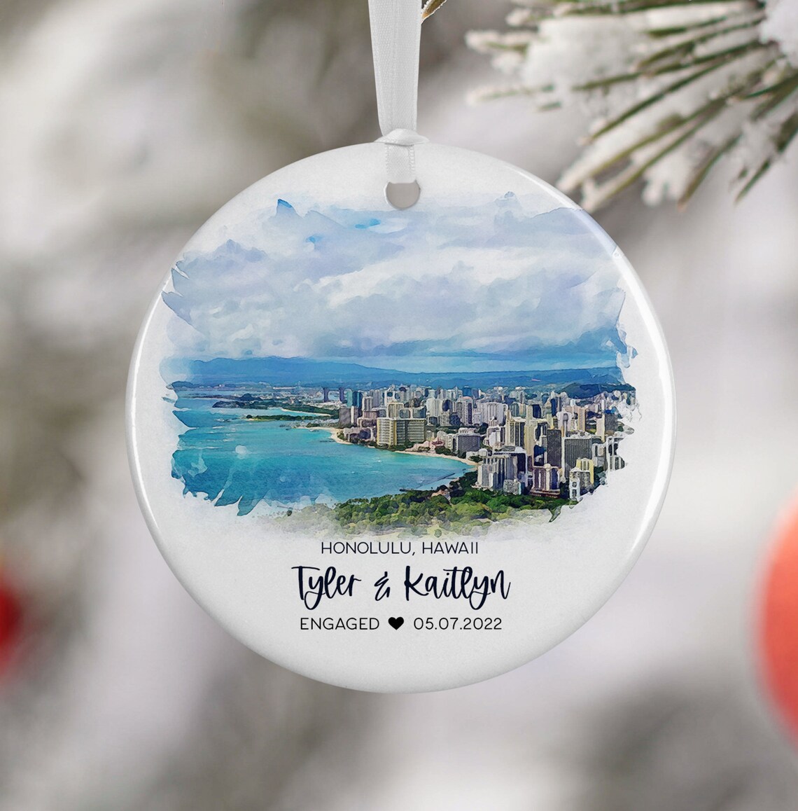 Honolulu Hawaii Christmas Ornament Art Print