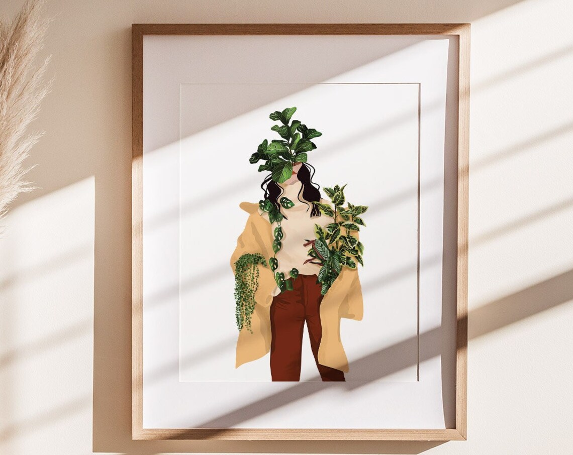 Woman Yellow Turtleneck Fiddle Leaf Head Fashion Plant Poster