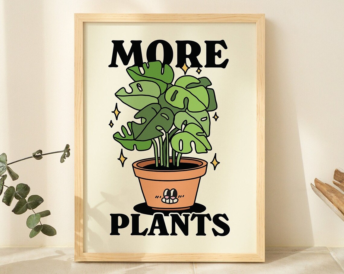 Retro Botanical Poster, Monstera Typographic Print