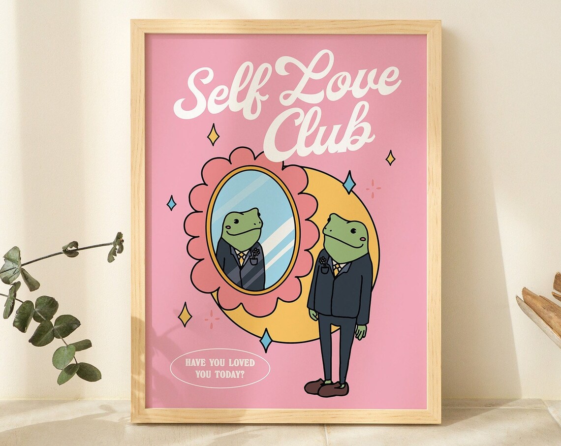 Pink Self Love Frog Print, Retro Y2K Art Print