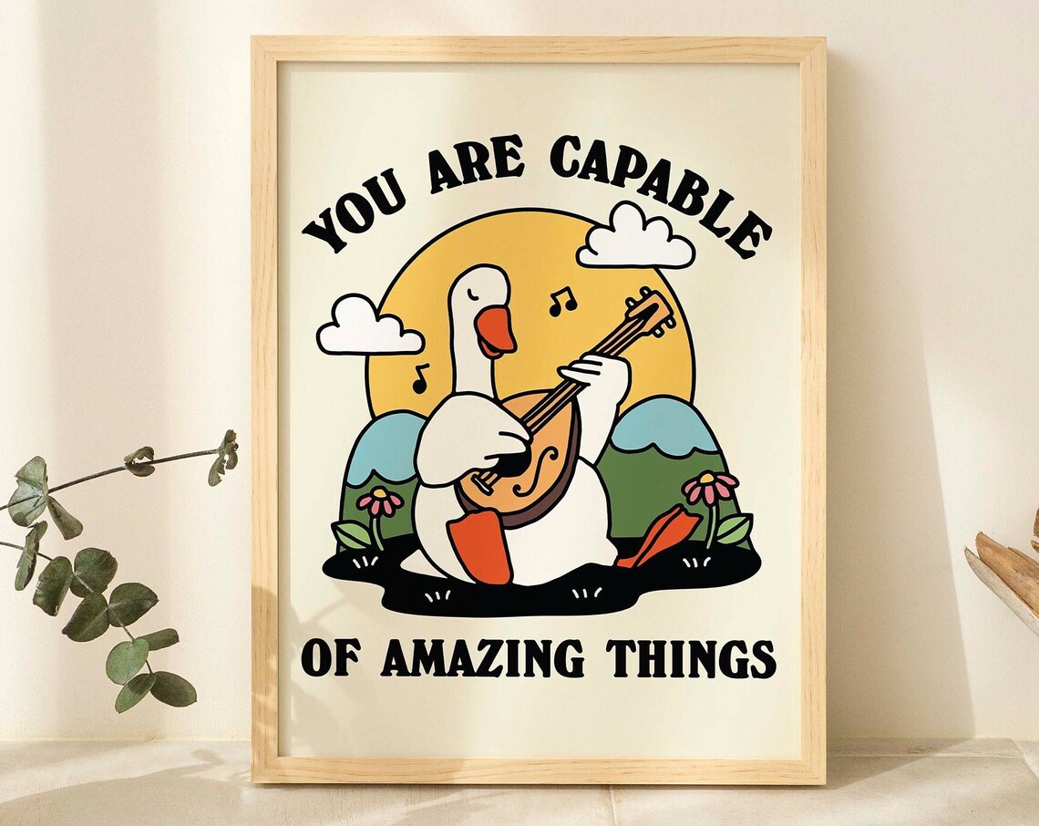 Retro Banjo Goose Cottagecore Poster, Affirmation Quote
