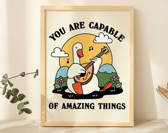Retro Banjo Goose Cottagecore Poster, Affirmation Quote