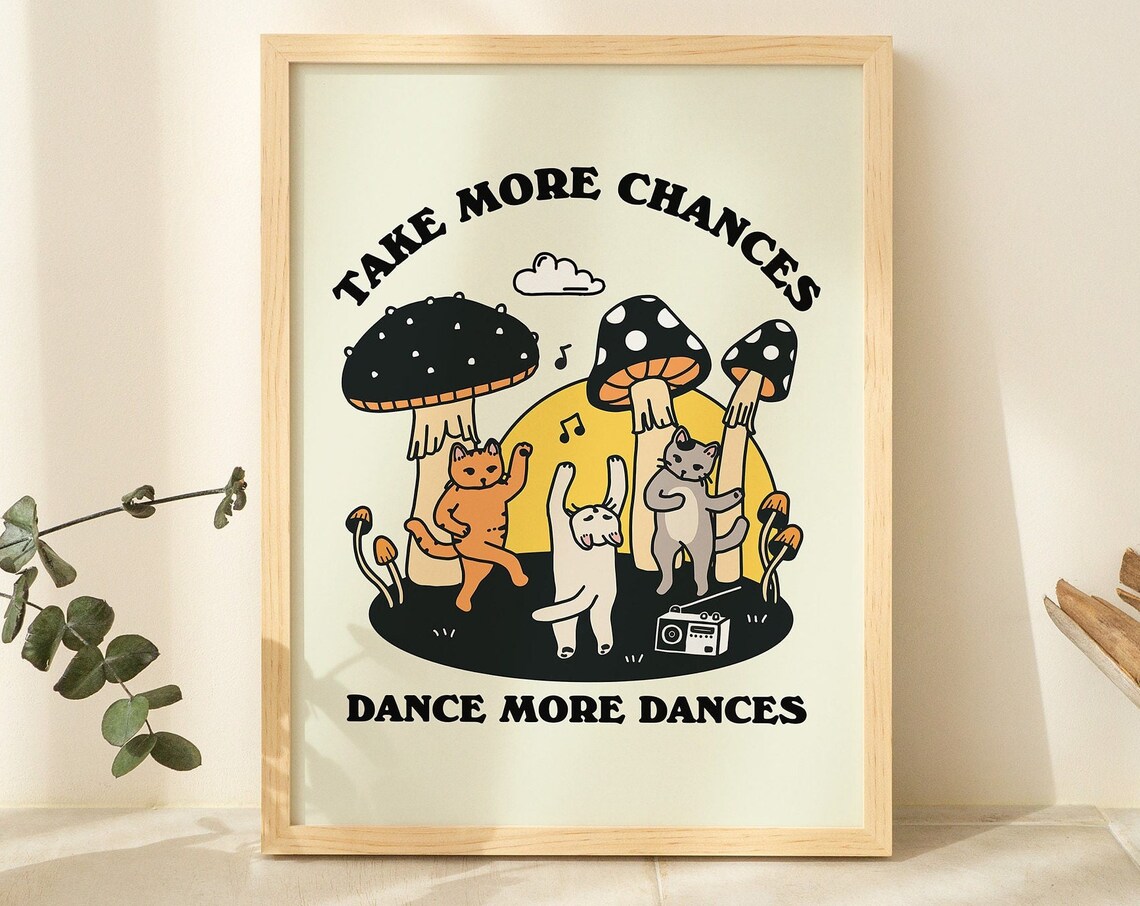 Retro Dancing Cats Vintage Illustration Art Print