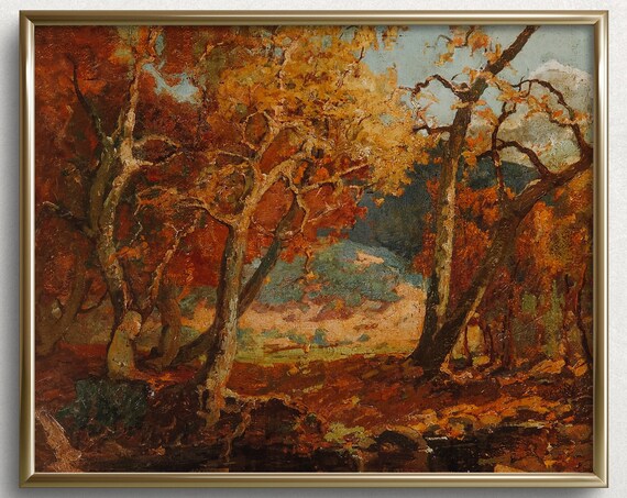 Bright Autumn Trees Vintage Autumn Prints Moody Autumn Painting Fall Art Prints Autumn Painting Fall Painting L96