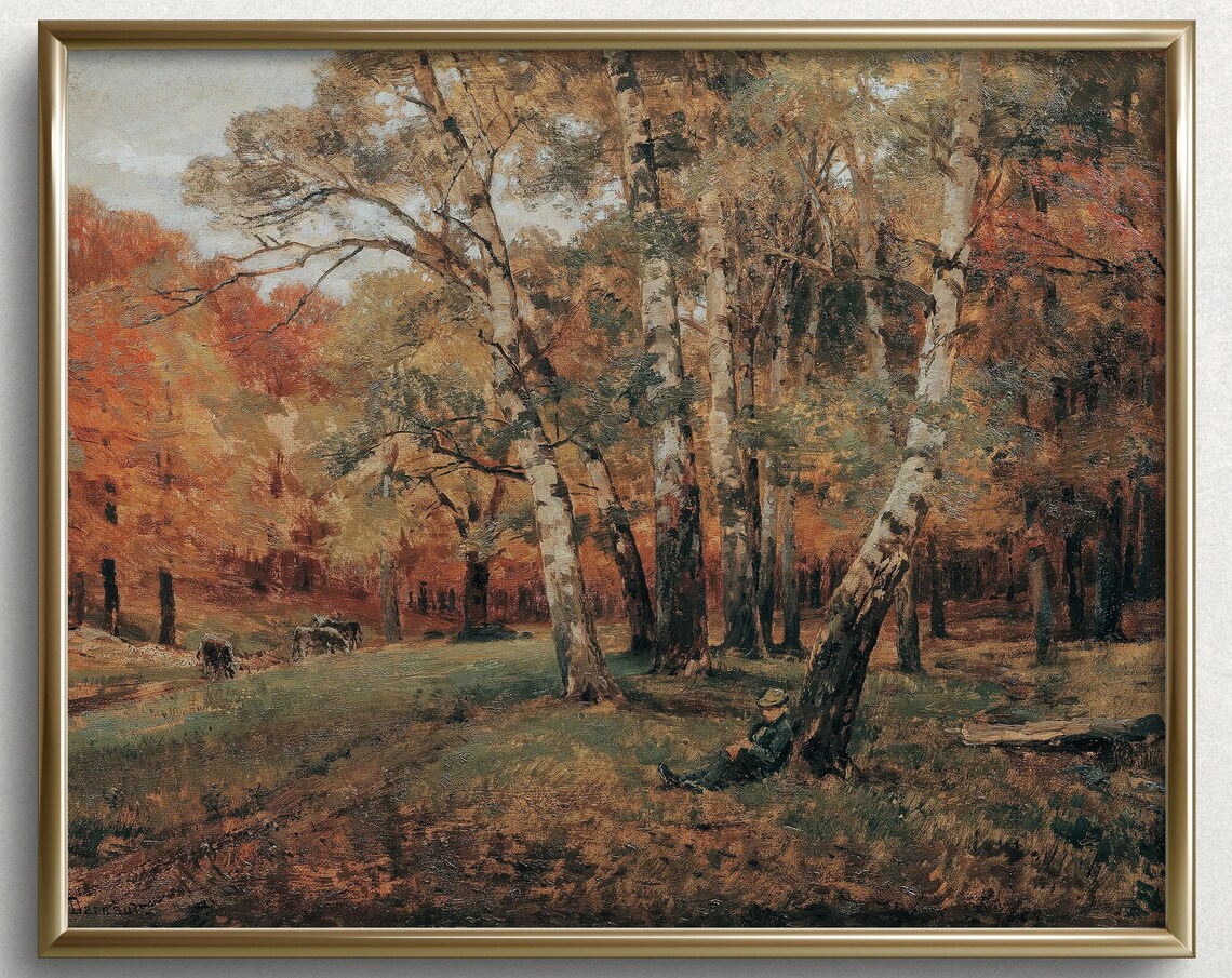 Colorful Autumn Trees, Moody Fall Wall Art Print