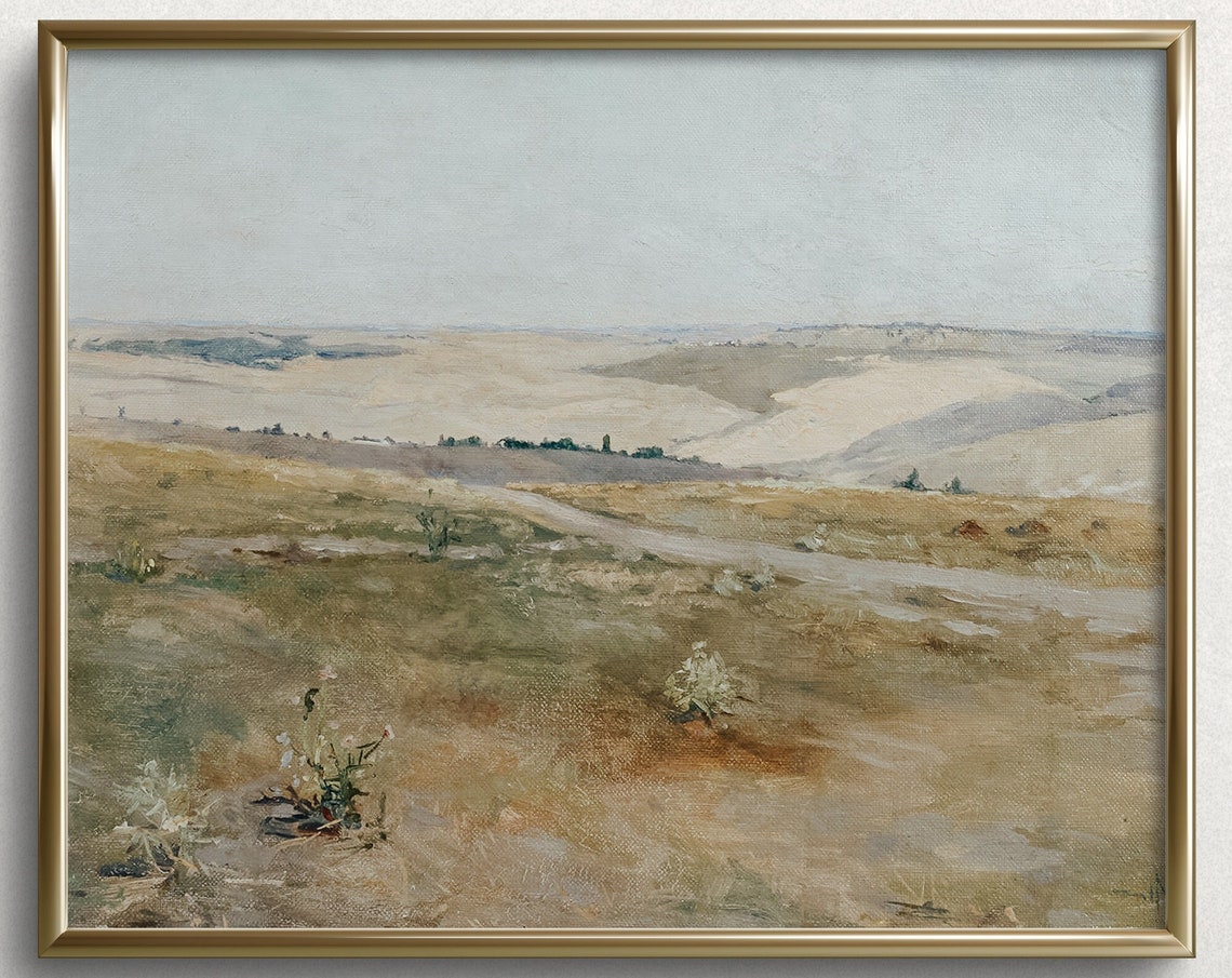 Desert Meadow French Country Wall Art Countryside Landscape Oil Painting Vintage Landscape Painting L246