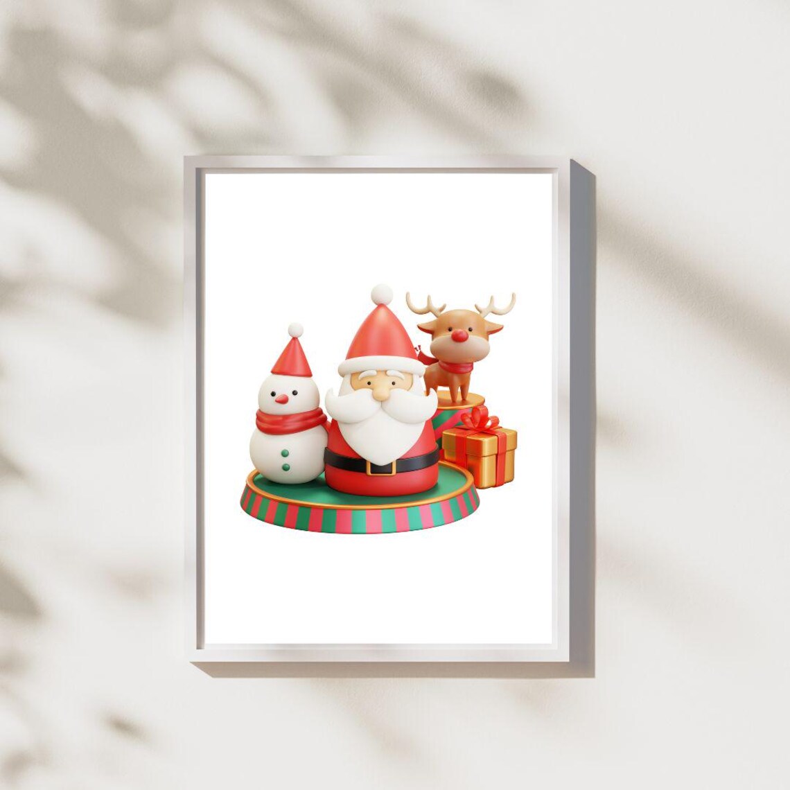 3D Santa Snowman Reindeer Christmas Holiday Figurines Poster Art - Image 2
