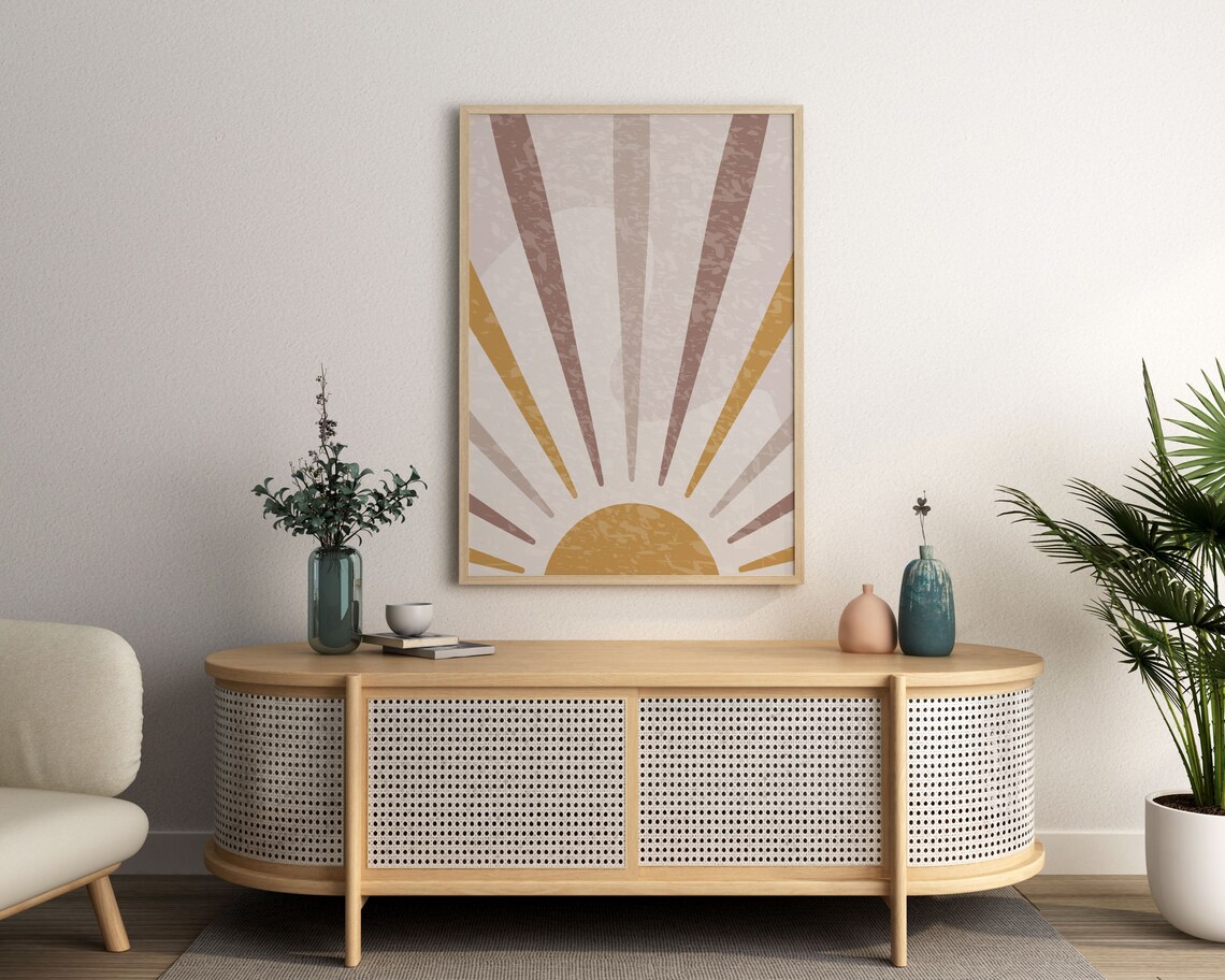 Abstract Sun Rising Mauve Gold Rays Minimalist Sunrise Poster - Image 2