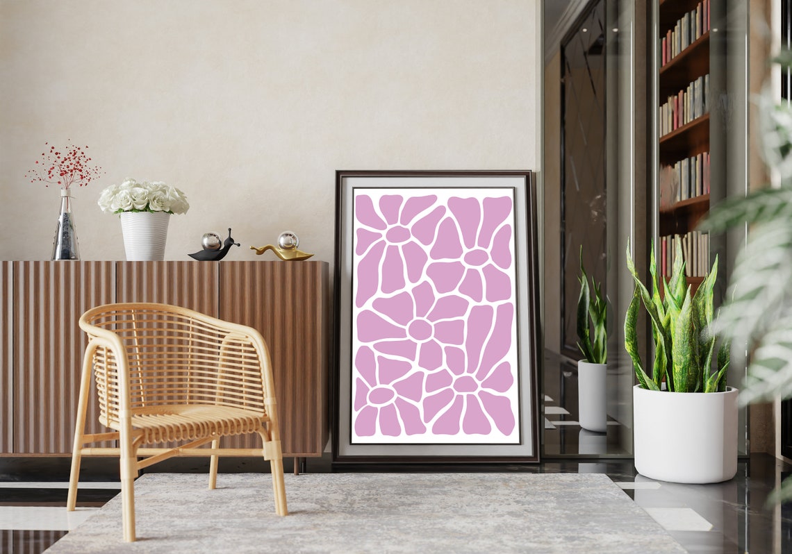Pink Flower Pattern Matisse Style Soft Minimalist Botanical Poster - Image 2