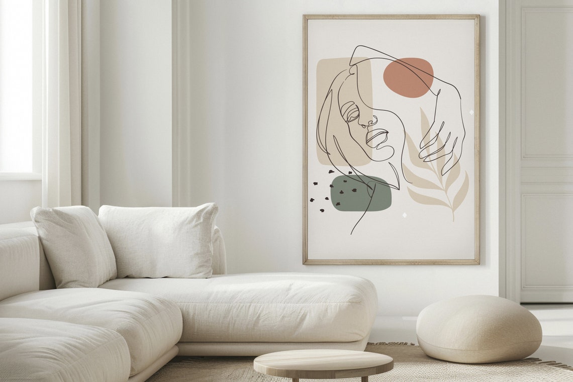 Minimalist Woman Line Art Face Boho Modern Chic Wall Decor Print - Image 2