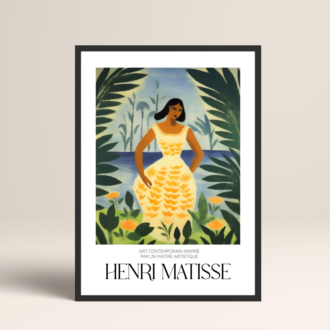Henri Matisse Style Tropical Woman Yellow Dress Palm Scene Poster - Image 3