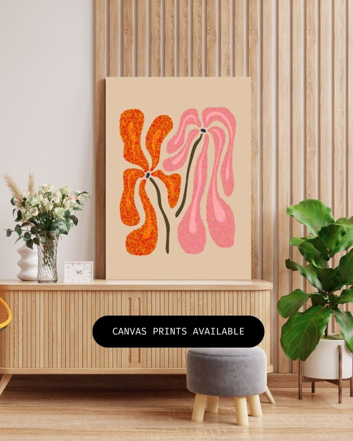 Matisse Style Abstract Textured Orange Pink Blooms Art Poster - Image 3
