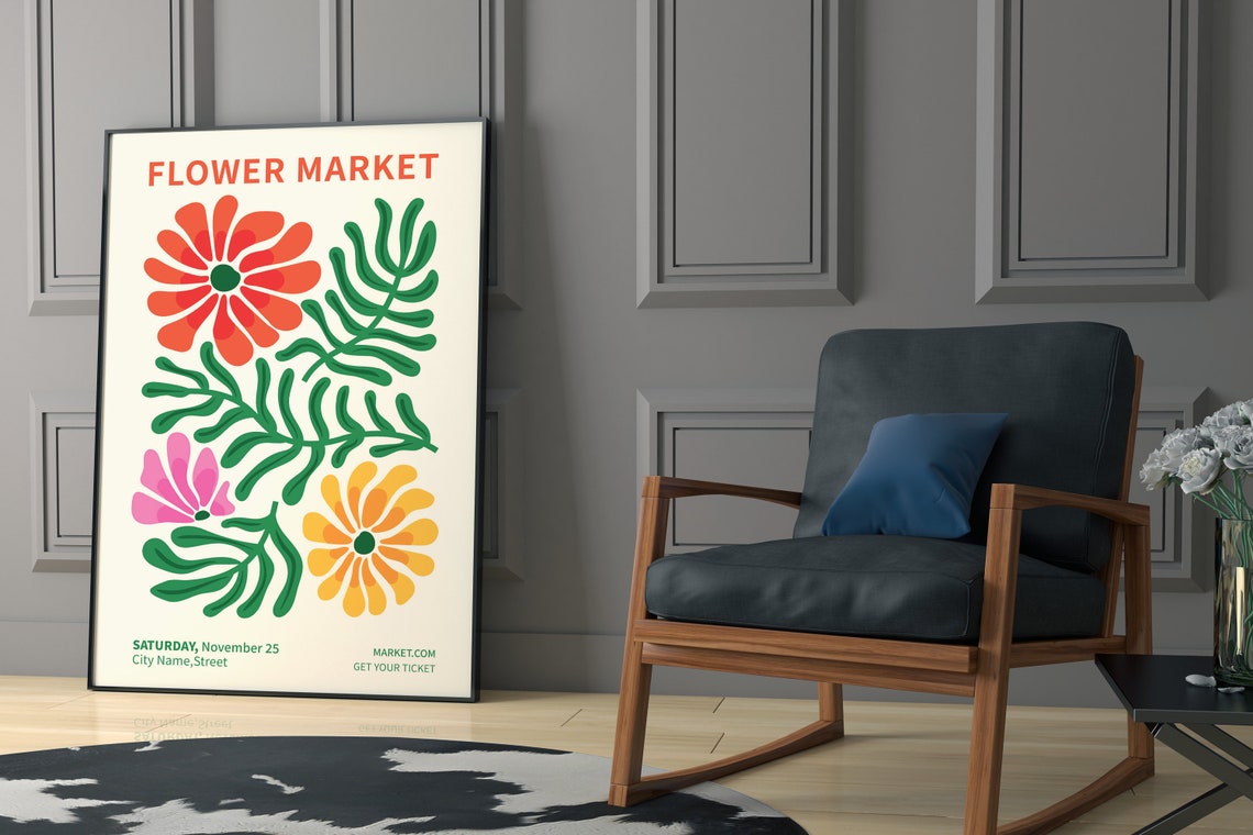 Flower Market Retro Bold Daisy Green Leaf Saturday Ticket Poster