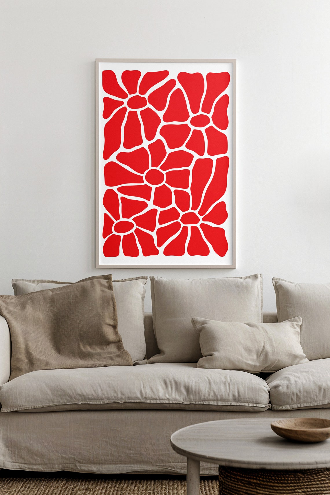Bold Red Interlocking Flower Lattice Poster with White Gaps Art - Image 2