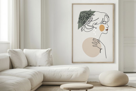 Woman Line Art Print Female Face Line Wall Art Woman Line Drawing Minimalist Modern Face Boho Line Art Print