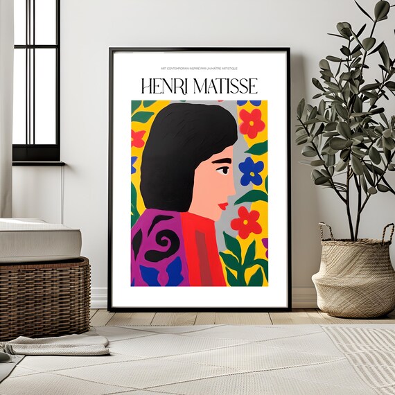 Henri Matisse Style Woman Profile Vivid Floral Modern Art Poster