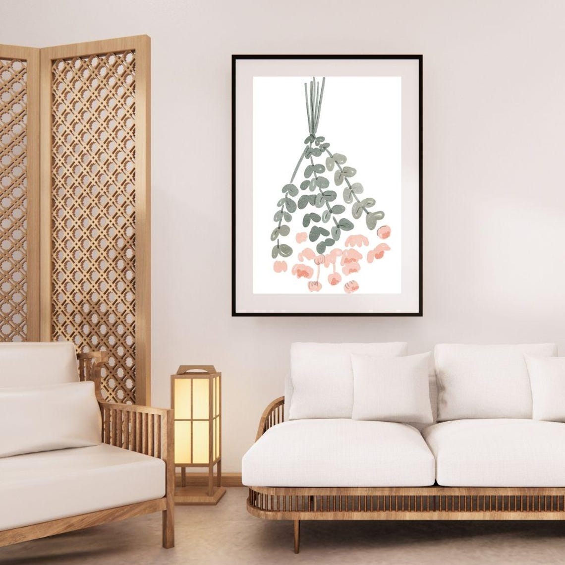 Hanging Eucalyptus Branch Blush Pink Watercolor Botanical Poster - Image 2