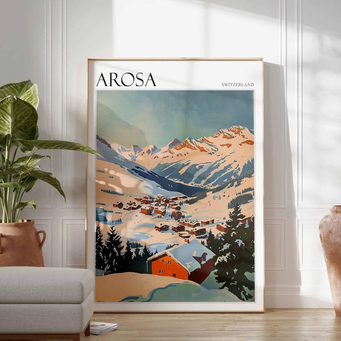 Skiing Travel Poster Arosa Poster Arosa Print Arosa Ski Print Skiing Art Mountain Decor Arosa Travel Print Winter Ski Art Arosa Art