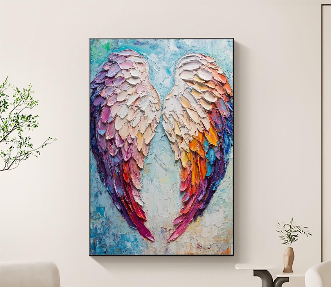 Abstract Angel Wing Oil Painting, Modern Boho Art Print