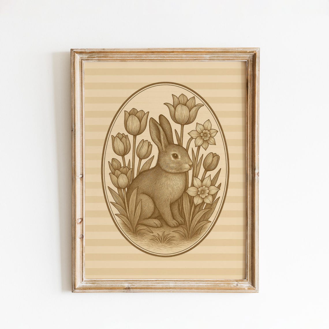 Sepia Bunny Oval Vintage Rabbit Tulip Floral Frame Classic Poster