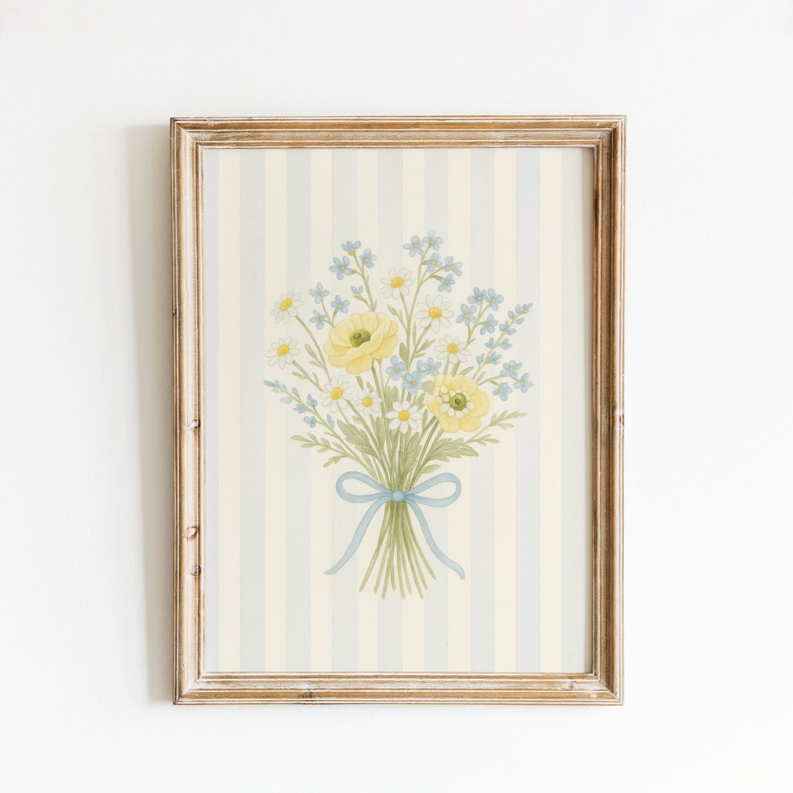 Yellow Ranunculus Blue Ribbon Bouquet Watercolor Floral Poster