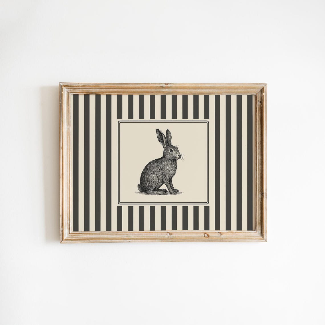 Vintage Rabbit Engraving Black and White Striped Bunny Poster