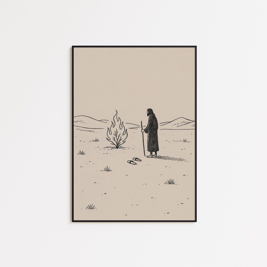 Moses And The Burning Bush Minimalist Christian Line Art Poster