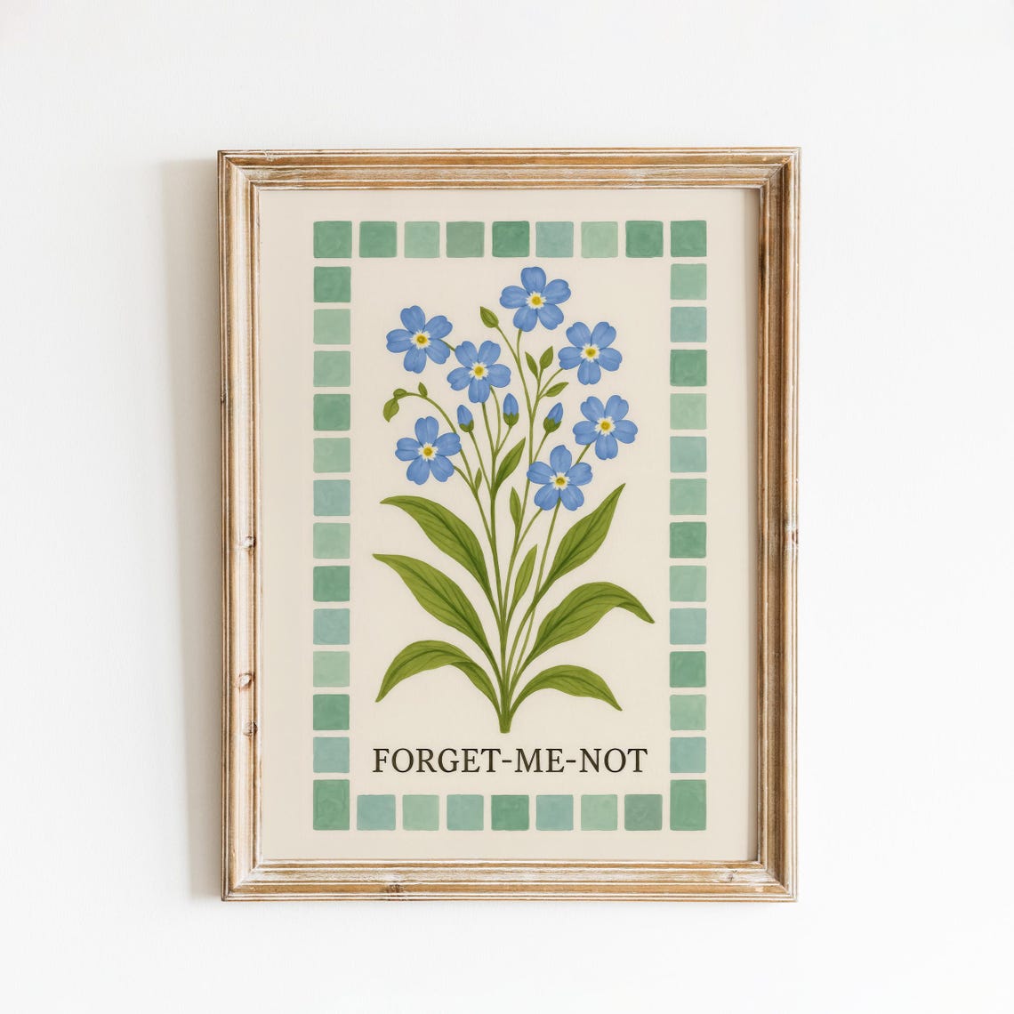 Forget-Me-Not Blue Flowers Sage Tile Border Botanical Poster