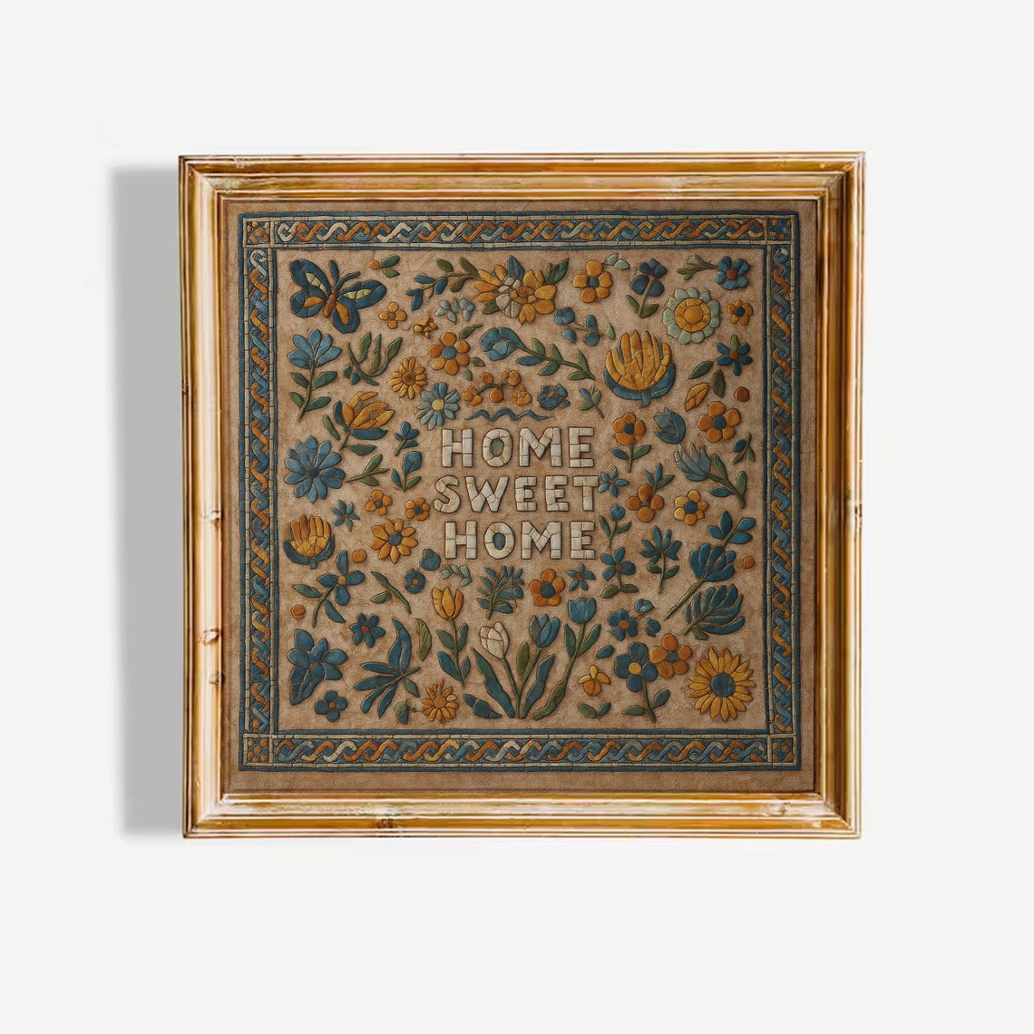 Home Sweet Home Floral Stone Mosaic Tile Rustic Decor Art Poster