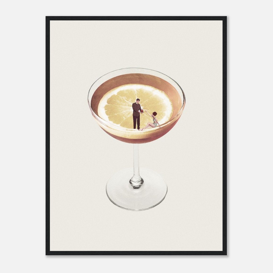 My Drink Needs A Drink Lemon Twist Cocktail Surreal Collage Art Poster - Image 2