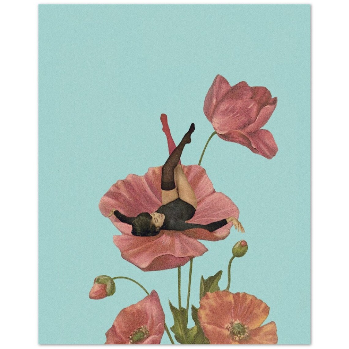 Colourful Dreamer Surreal Poppy Flower Woman Collage Art Poster - Image 2