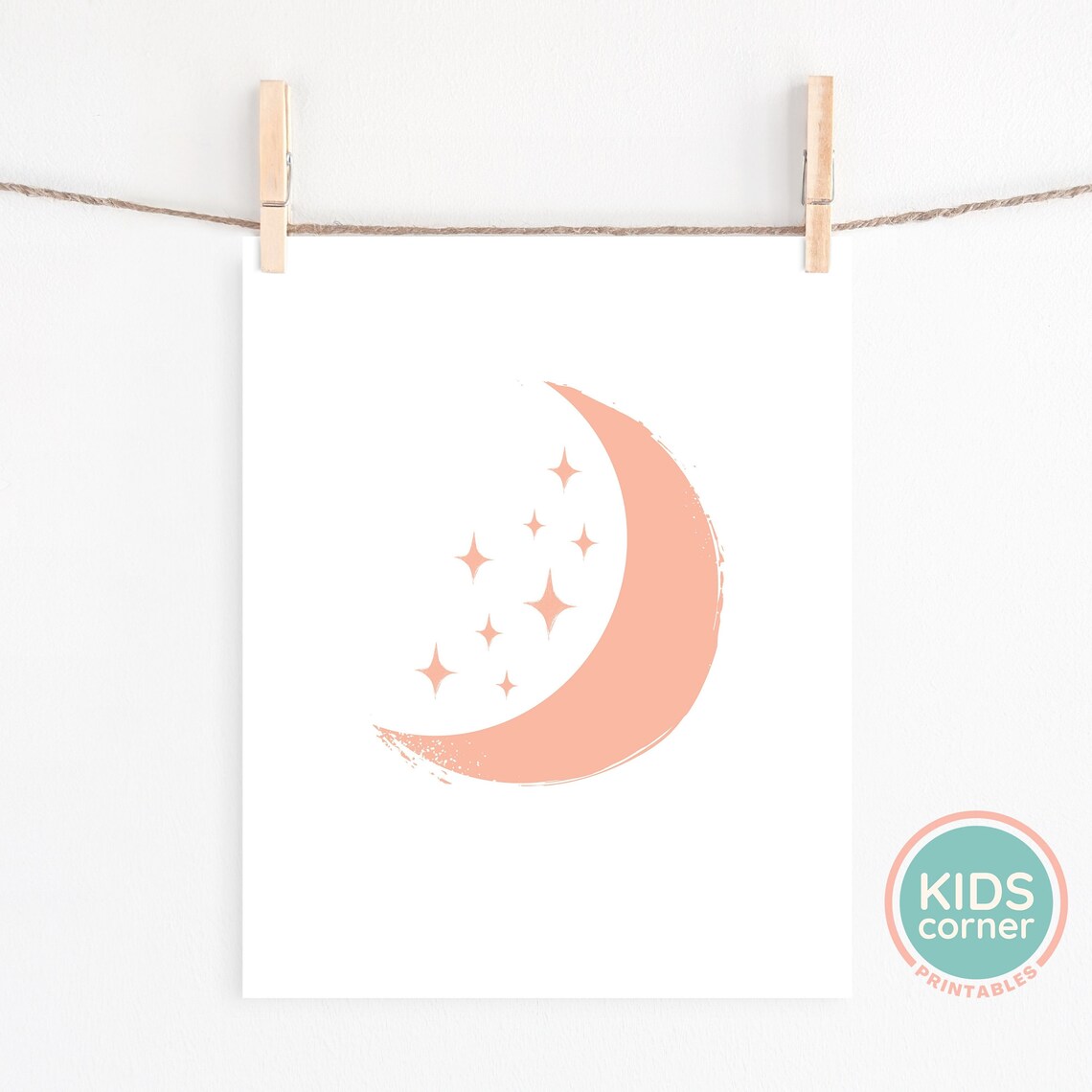 Orange Crescent Moon and Stars Nursery Wall Decor Night Sky Poster - Image 2