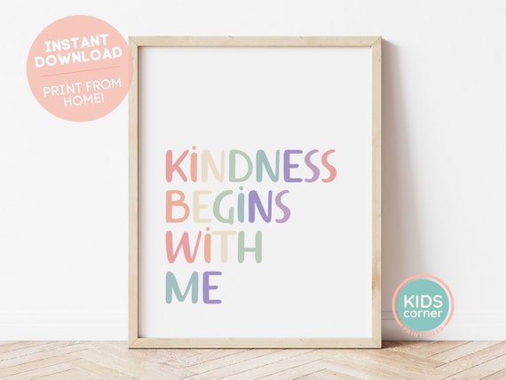 Kindness Begins With Me Print Nursery Decor Playroom Wall Art Instant Rainbow Letters Wall Art Kids Art