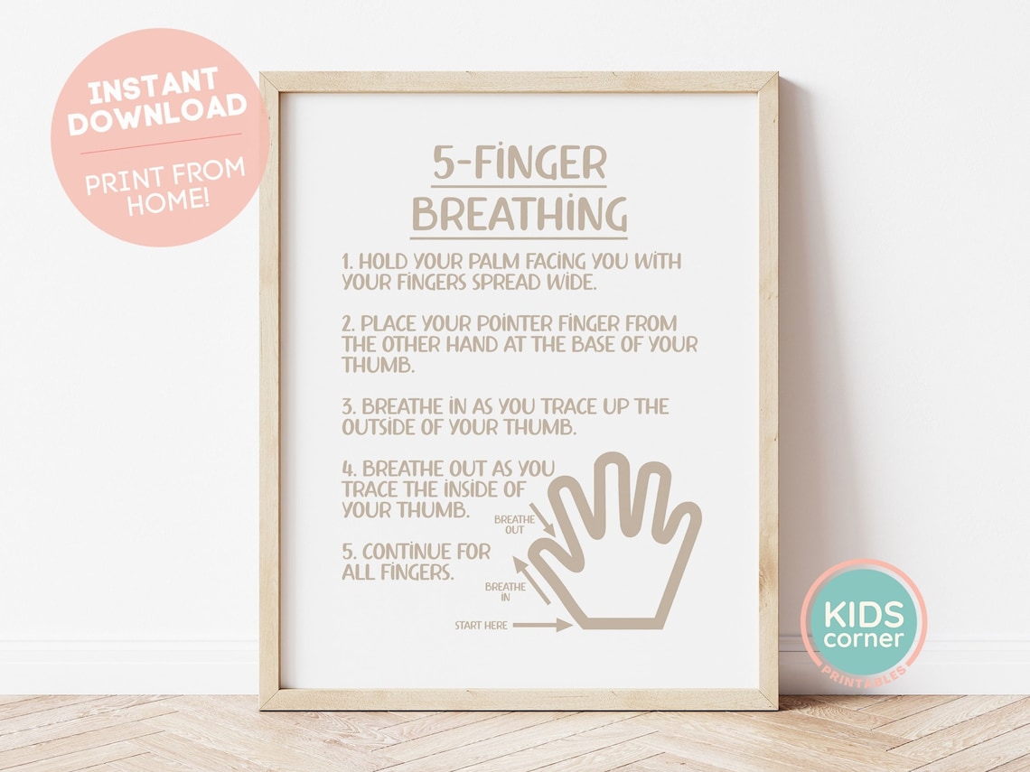 5 Finger Breathing Exercise, Mindfulness Poster Print