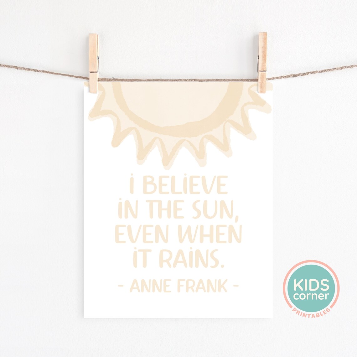 Anne Frank Sun Quote Poster Tan Watercolor Kids Decor Design - Image 3